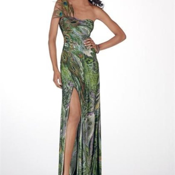 Alyce Paris Dresses & Skirts - Alyce Paris Design Green Animal Print Prom PEACOCK Beaded Dress Gown SZ 0